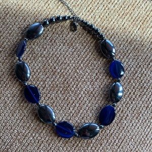 16" - 20" adjustable silver and blue necklace